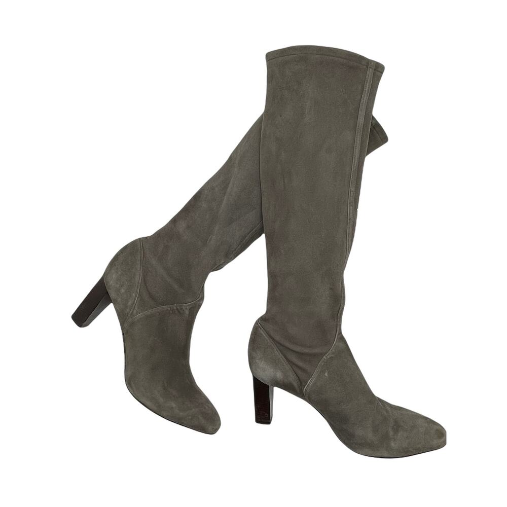 Cole Haan Women's Nike Air Gray Suede Stacked Heel Tall Boots Size 8B